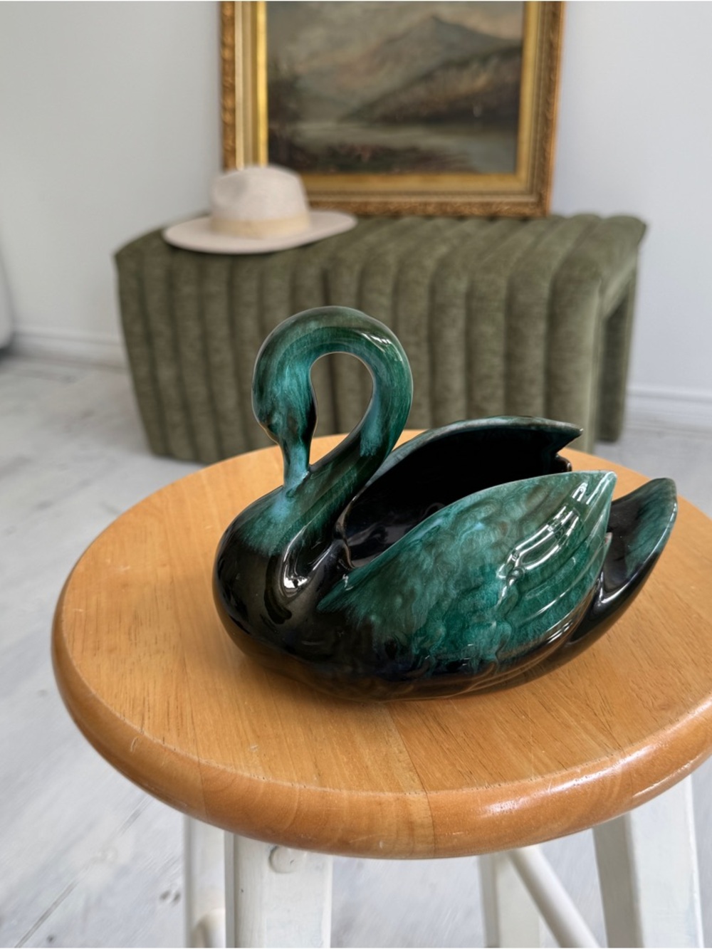 Vintage Blue Mountain Pottery Swan Planter Canadian Glaze Mid Century Decor